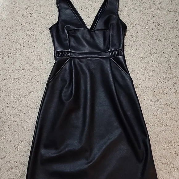 chinese dress ladies The Sexy French Lace Leather Dress 8 / Black Lambskin Leather main image 1
